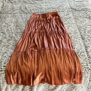 Philosophy Copper Metallic Tiered Maxi Skirt